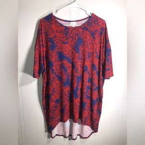 LuLaRoe Irma T-shirt Stretchy Knit Tunic Tee Blue And Red Paisley Print Size M